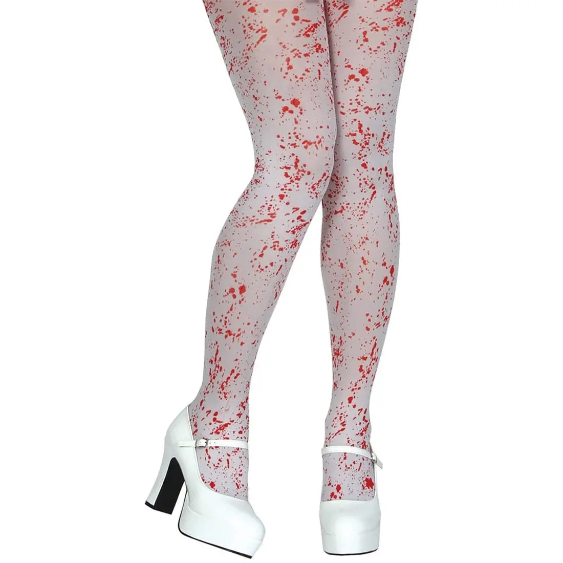 White Blood Splattered Tights Halloween Fancy Dress Costume 1