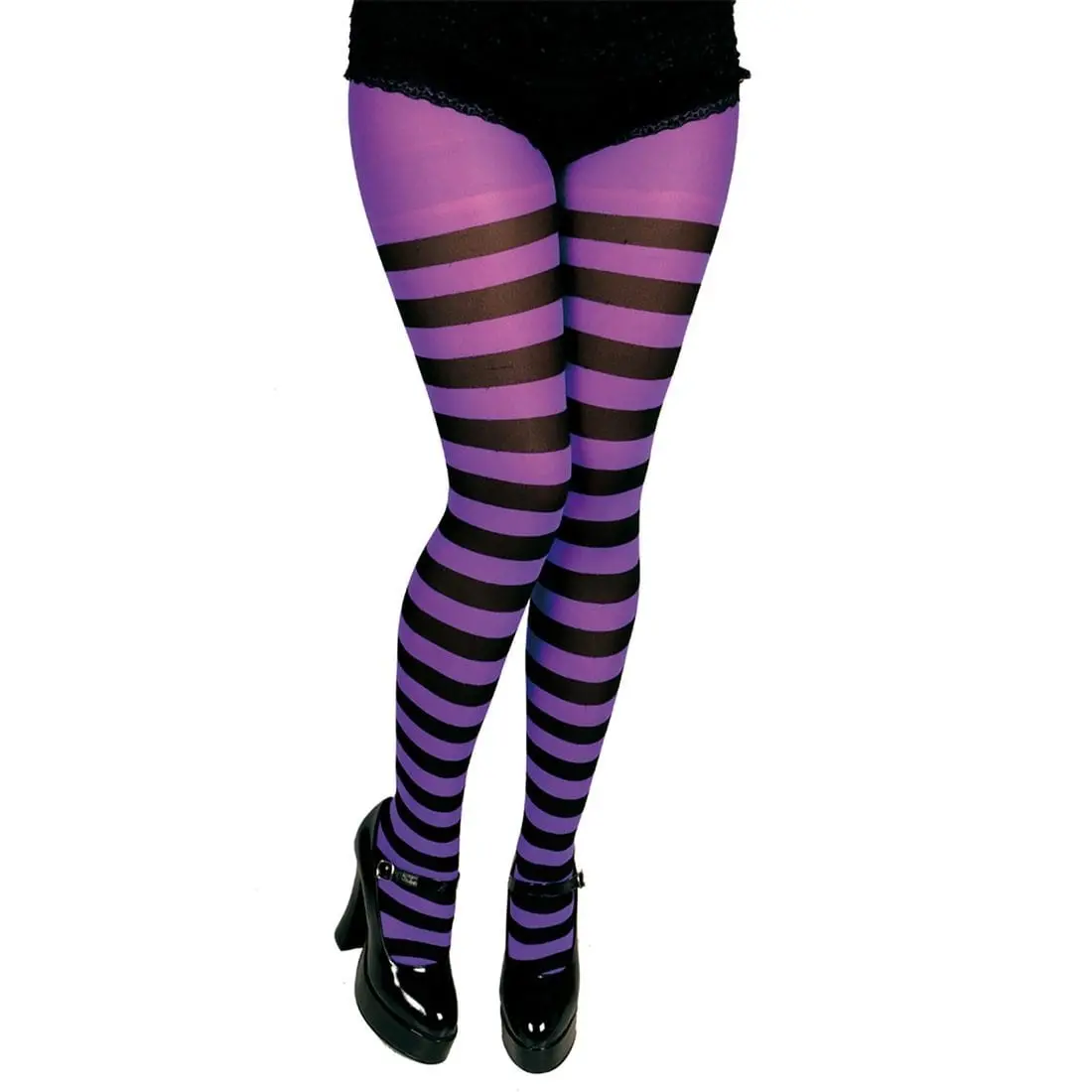 Purple & Black Candystripe Tights Fancy Dress Halloween 1