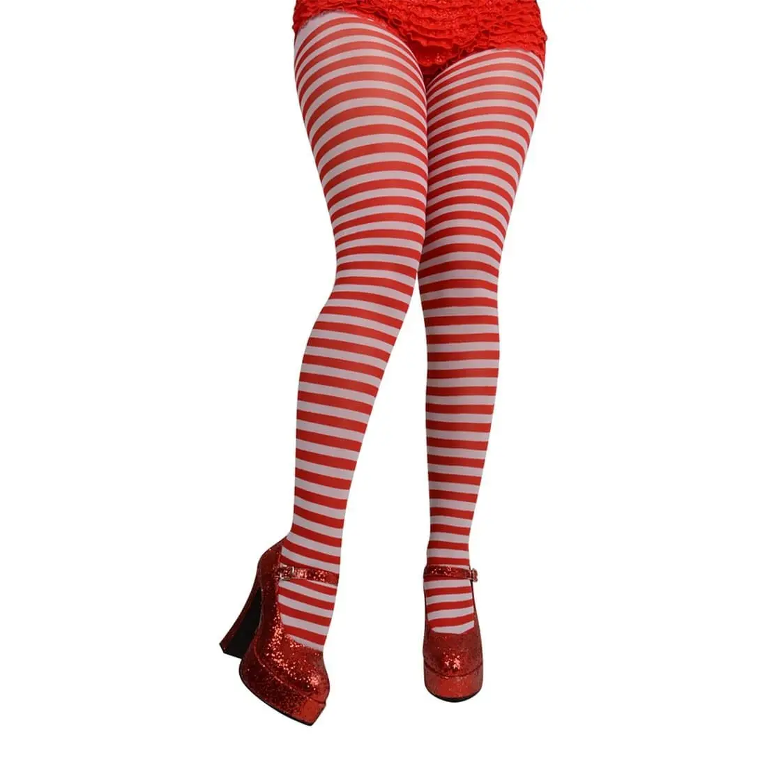 Red White Candystripe Tights Hosiery Halloween Fancy Dress 1