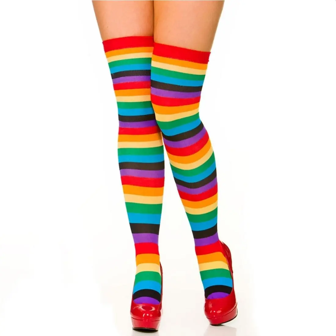 Rainbow Thigh Highs Stockings Clown Circus Fancy Dress 1