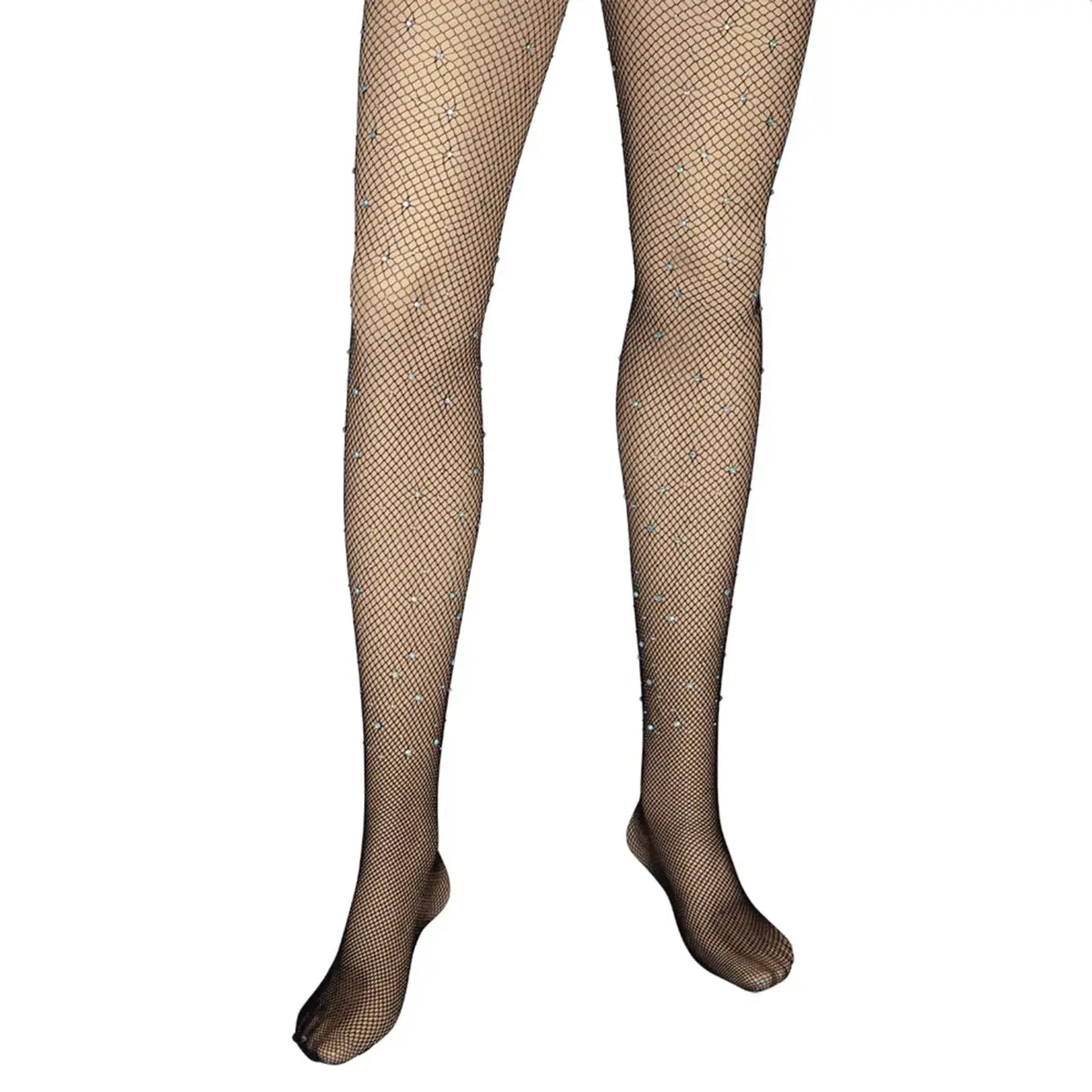 Adults Fishnet Tights Black With Sparkling Diamante Fancy Dress 1