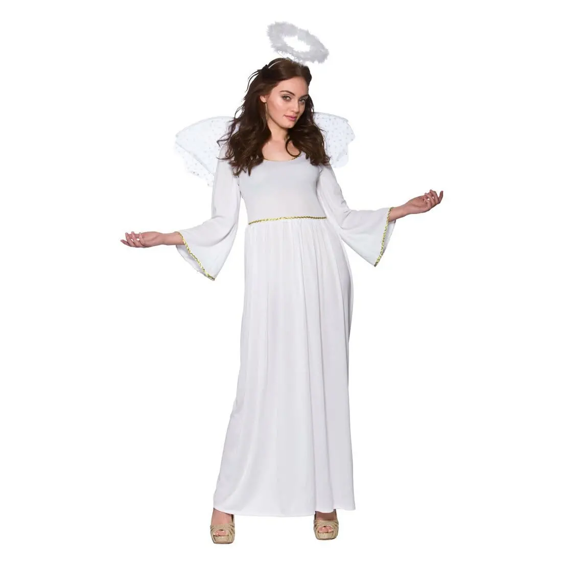 Womens Angel Christmas Fancy Dress Up Costume White Wings 1