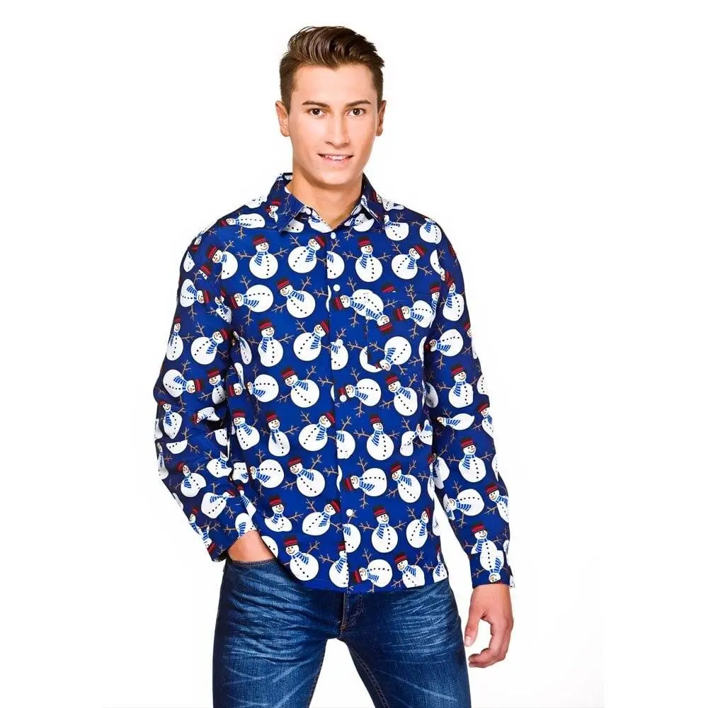 Mens Novelty Christmas Long Sleeve Shirt Snowman Xmas 1
