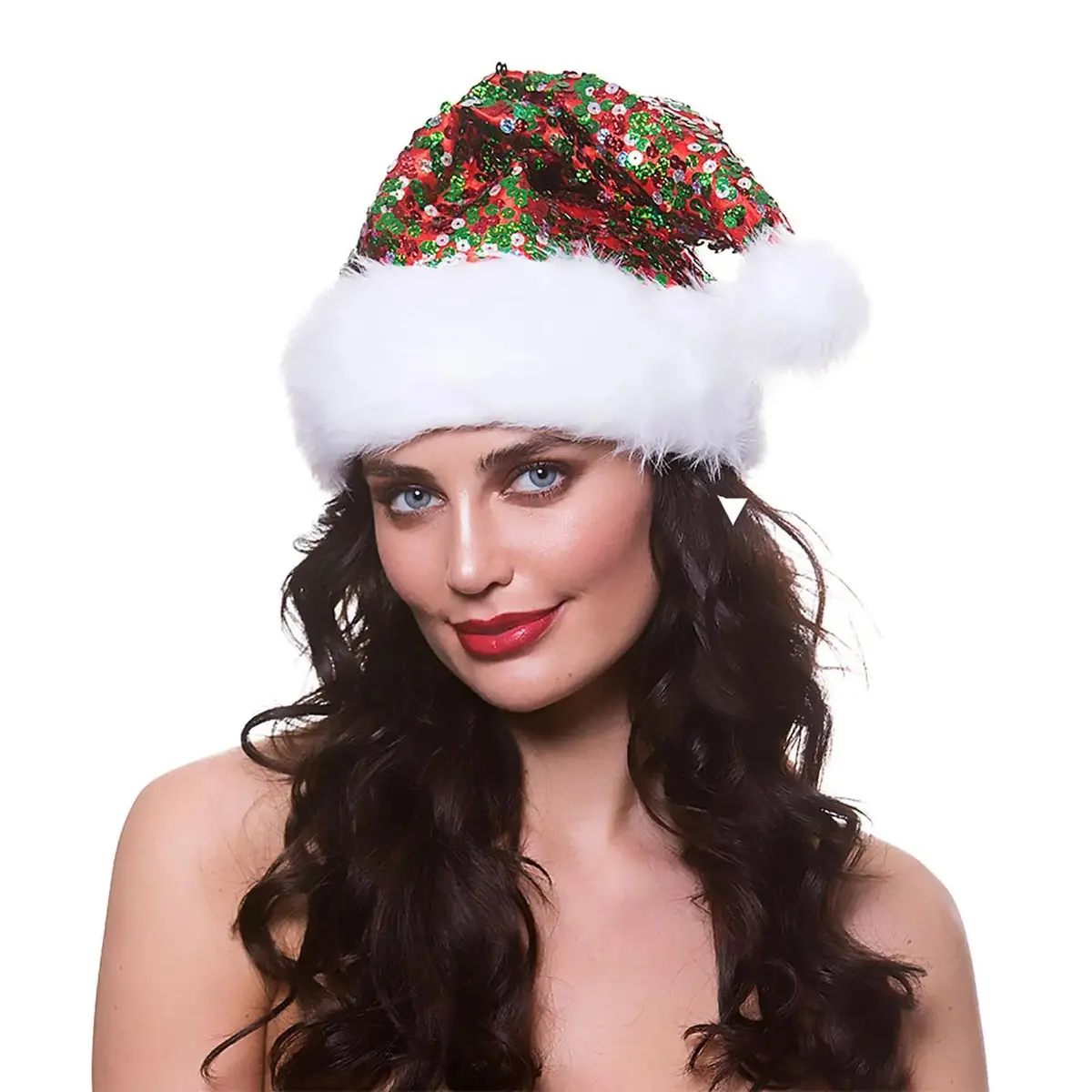 Adults Deluxe Santa Hat Multi Colour Sequins Christmas Party 1