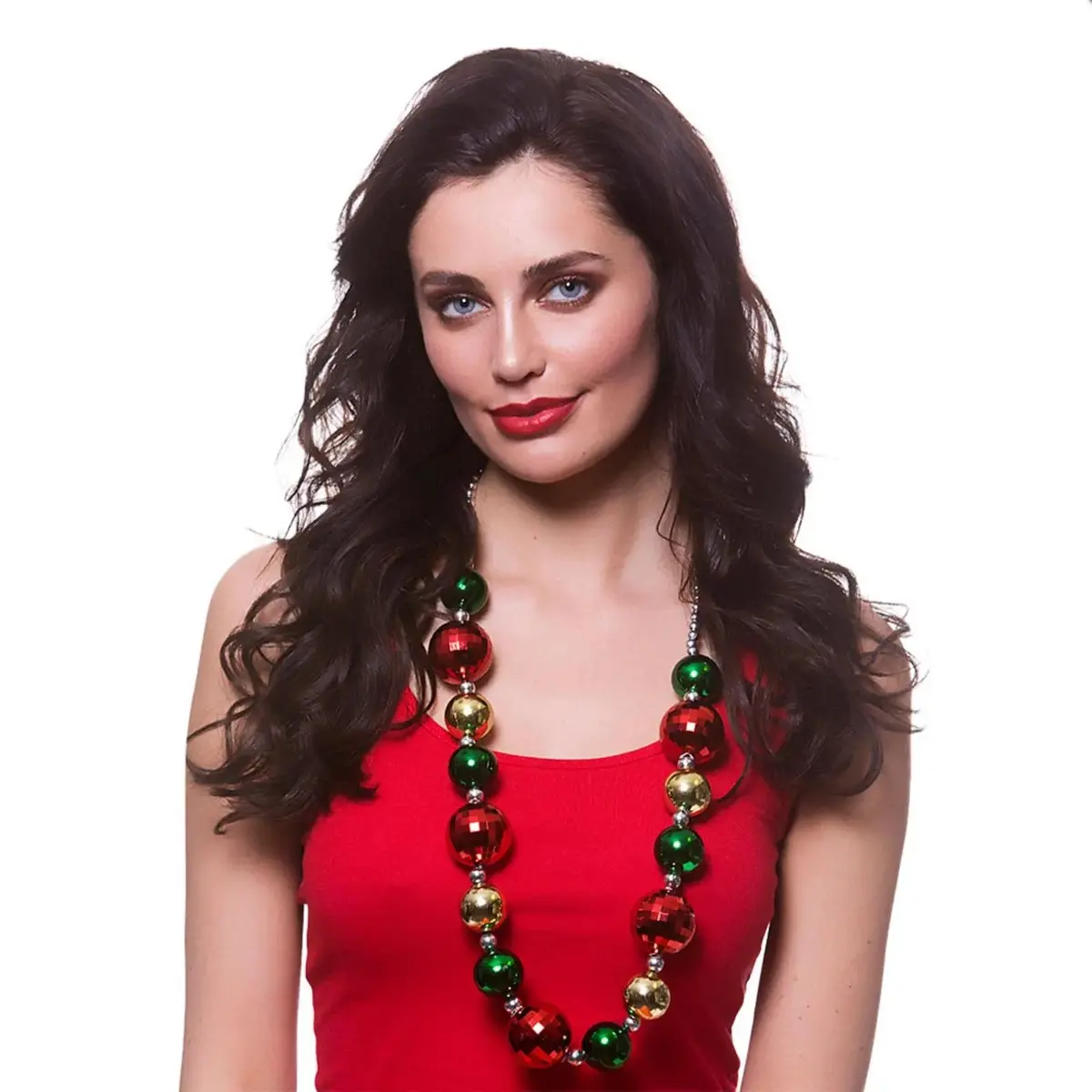 Christmas Bauble Necklace Green Red Gold Party Accessory 1