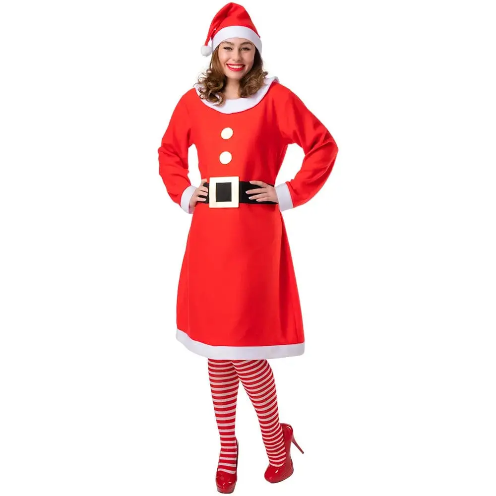 Adults Mrs Santa Claus Dress & Hat Red White Christmas Costume 1