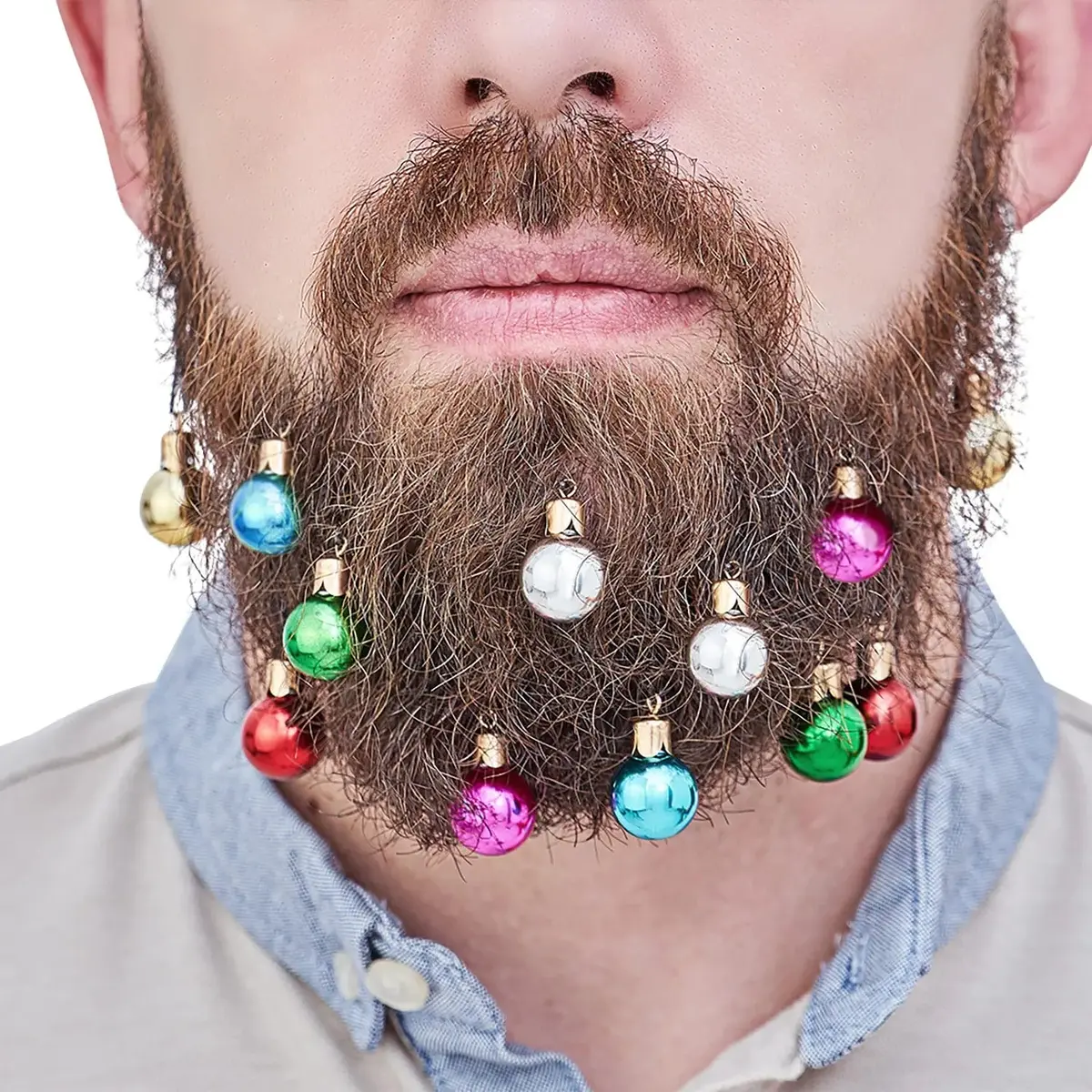 Pack Of 12 Christmas Beard Baubles Fun Party Face Decoration 1