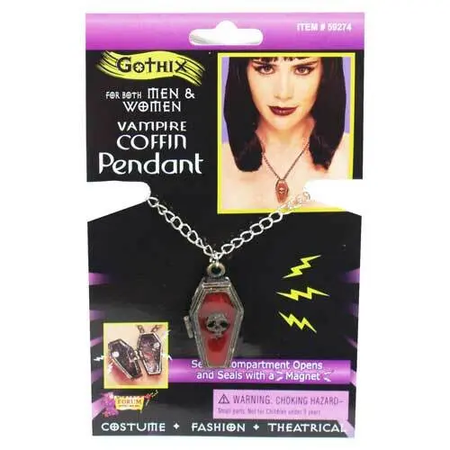 Halloween Fancy Dress Red Vampire Coffin Shaped Necklace 1