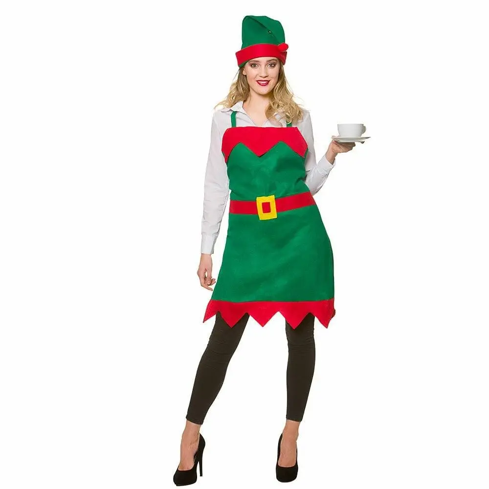 Elf Apron & Hat Adults One Size Fancy Dress Christmas Costume 1