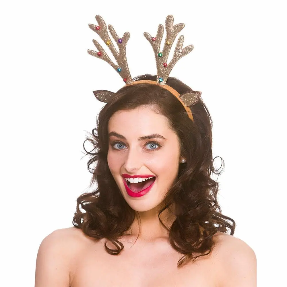 Adults Glitter Reindeer Antlers Headband Christmas Fancy Dress 1