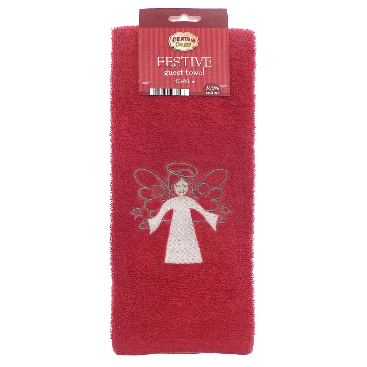 Festive Guest Hand Towel Christmas Embroidered 100% Cotton Red 5