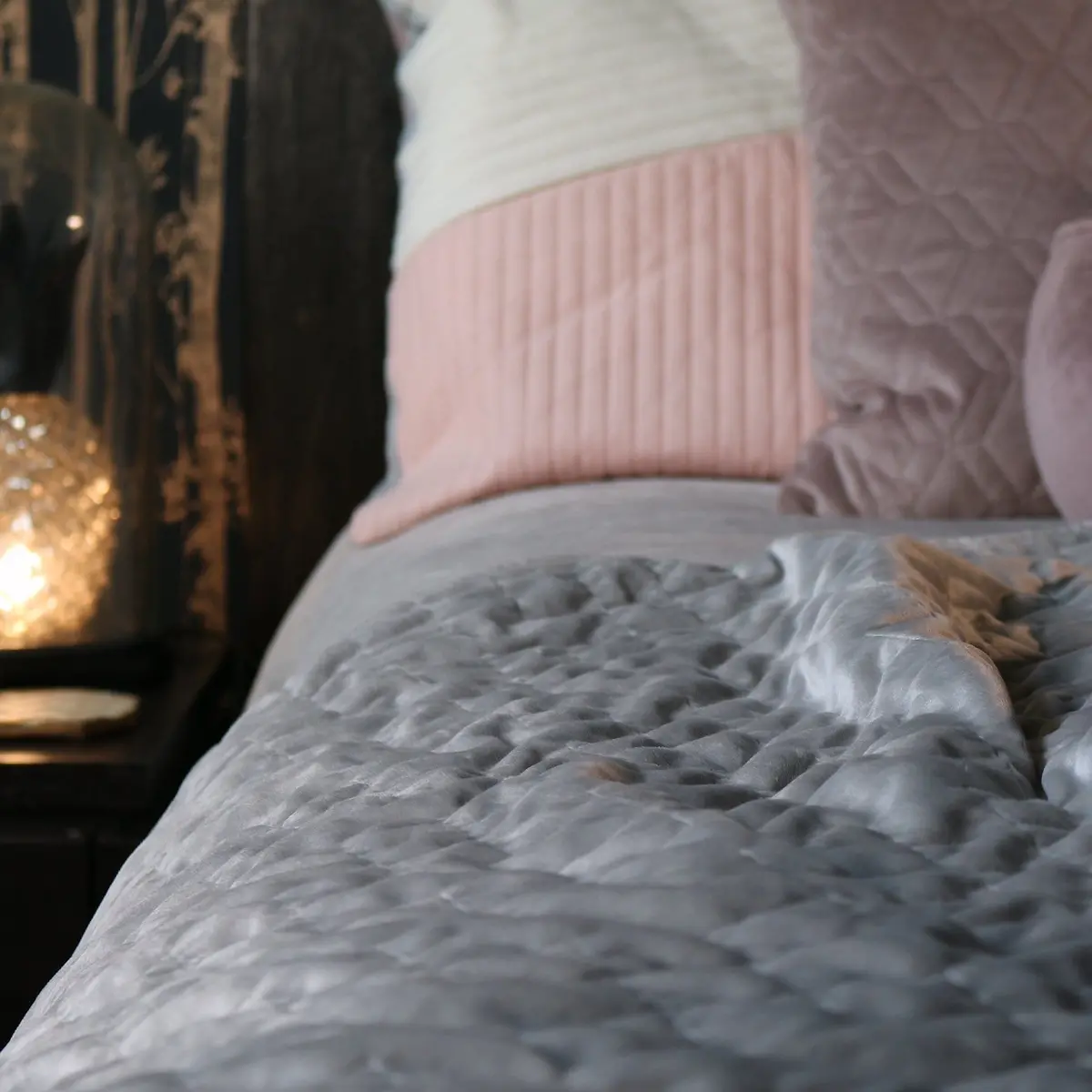 Velvet Quilted Cover For Weighted Blanket Plush Fabric Grey Navy 1