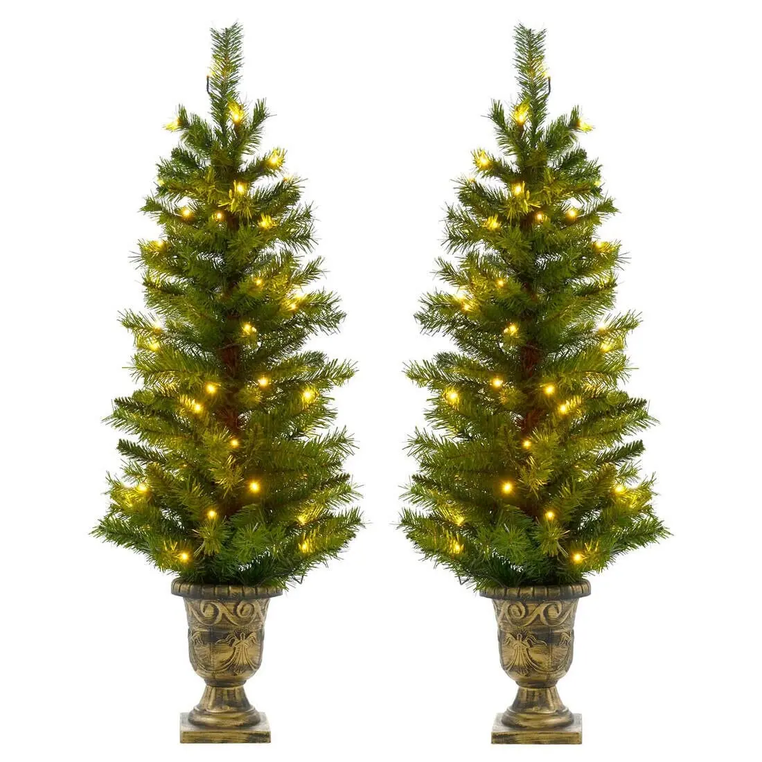 Set Of 2 4Ft Pre-Lit Artificial Pine Pathway Christmas Trees 1