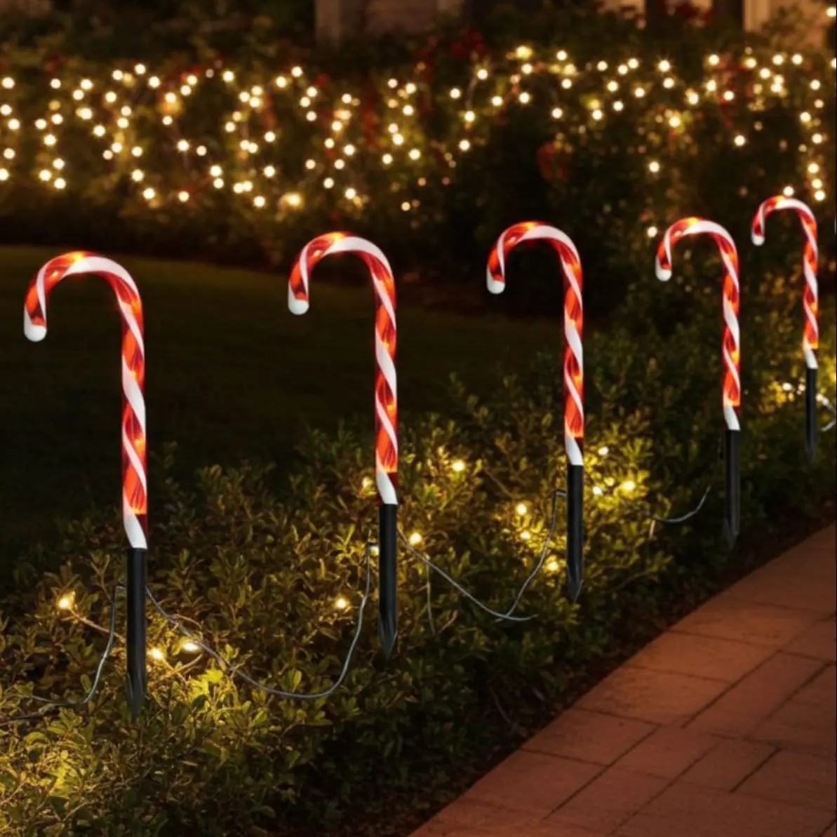25Cm Light Up Christmas Candy Canes Garden Stakes Pathway Lights 1