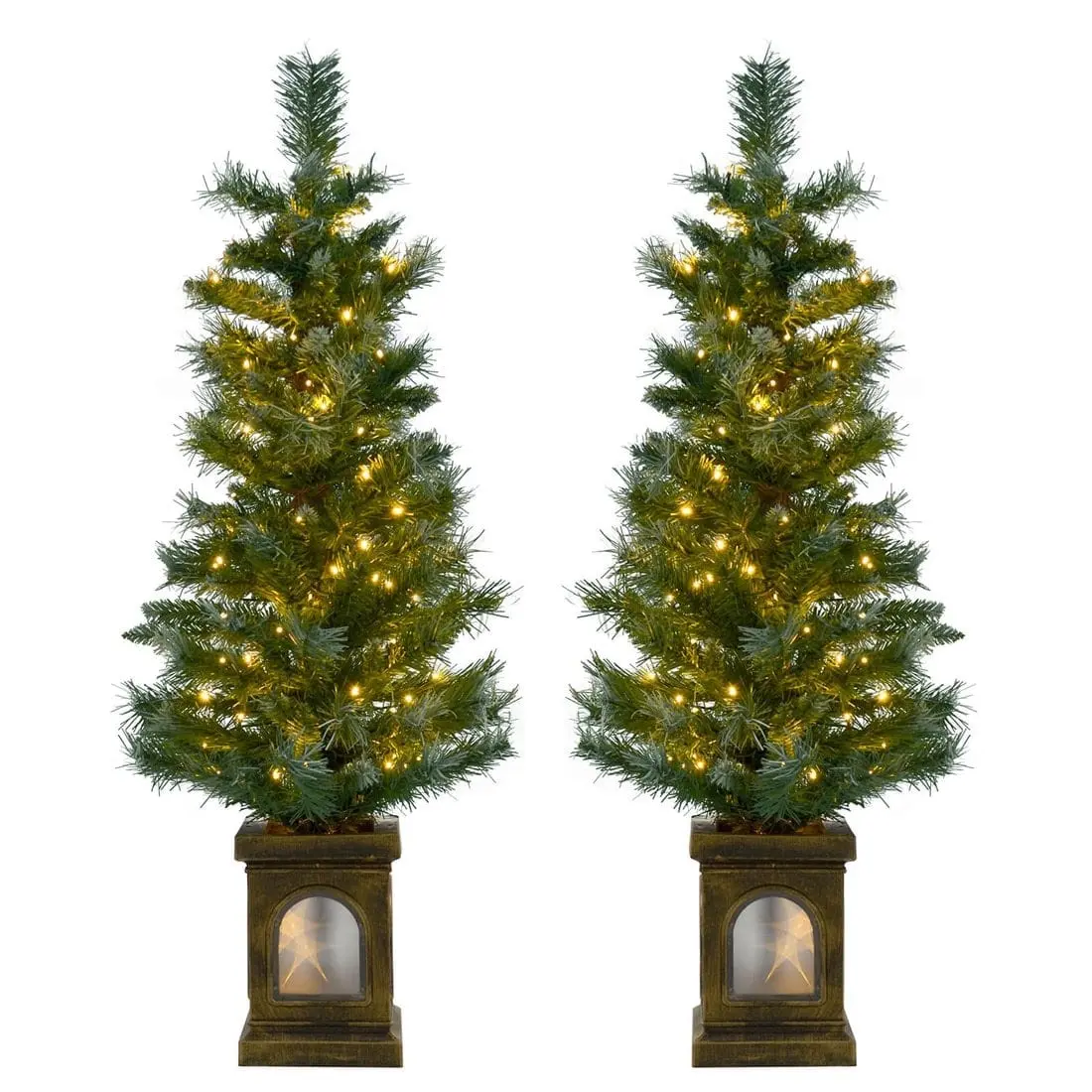 Set Of 2 Pre-Lit 4Ft Christmas Trees Frosted Garden Pathway 1