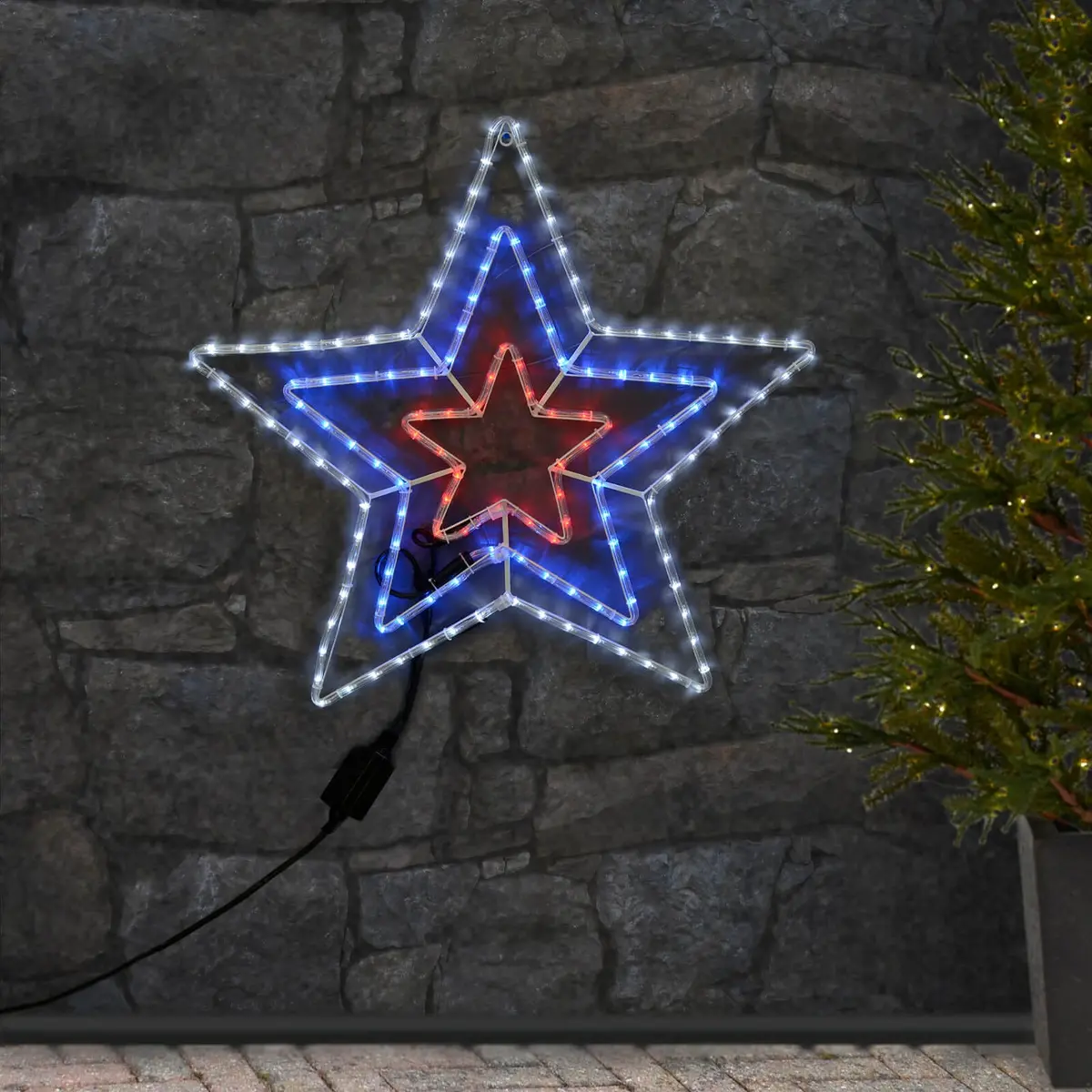 Flashing Red/Blue/White Rope Light Star Decoration 1