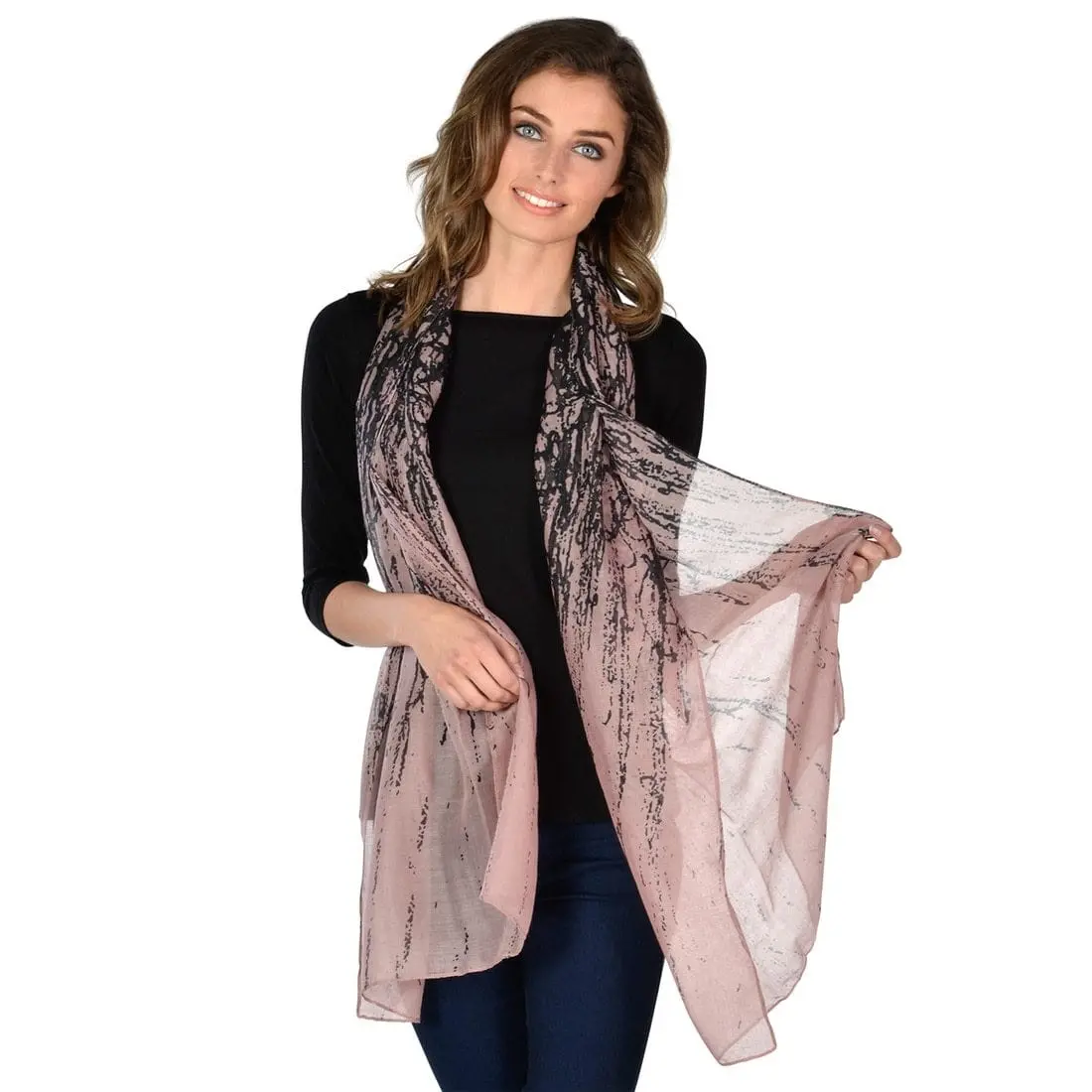 Womens Riviera Print Pink Lightweight Sheer  Scarf 1