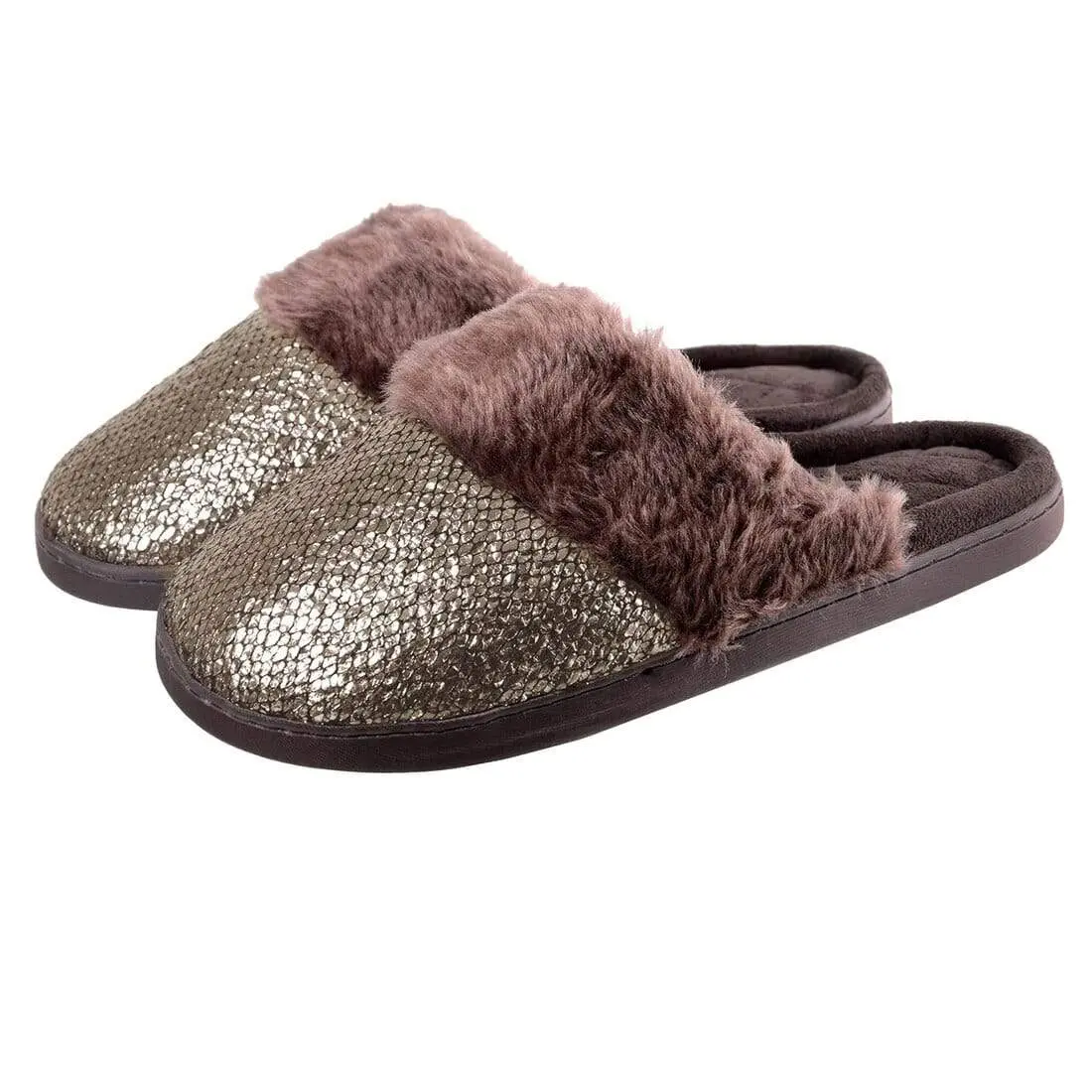 Womens Coco Slip On Mule Slippers With Faux Fur Lining 1
