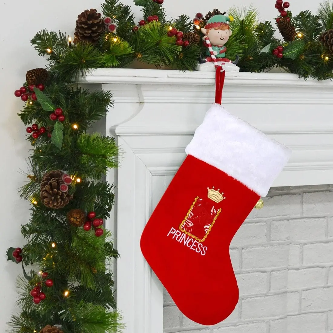 Royal Princess Photo Pocket Red Fabric Christmas Stocking 1
