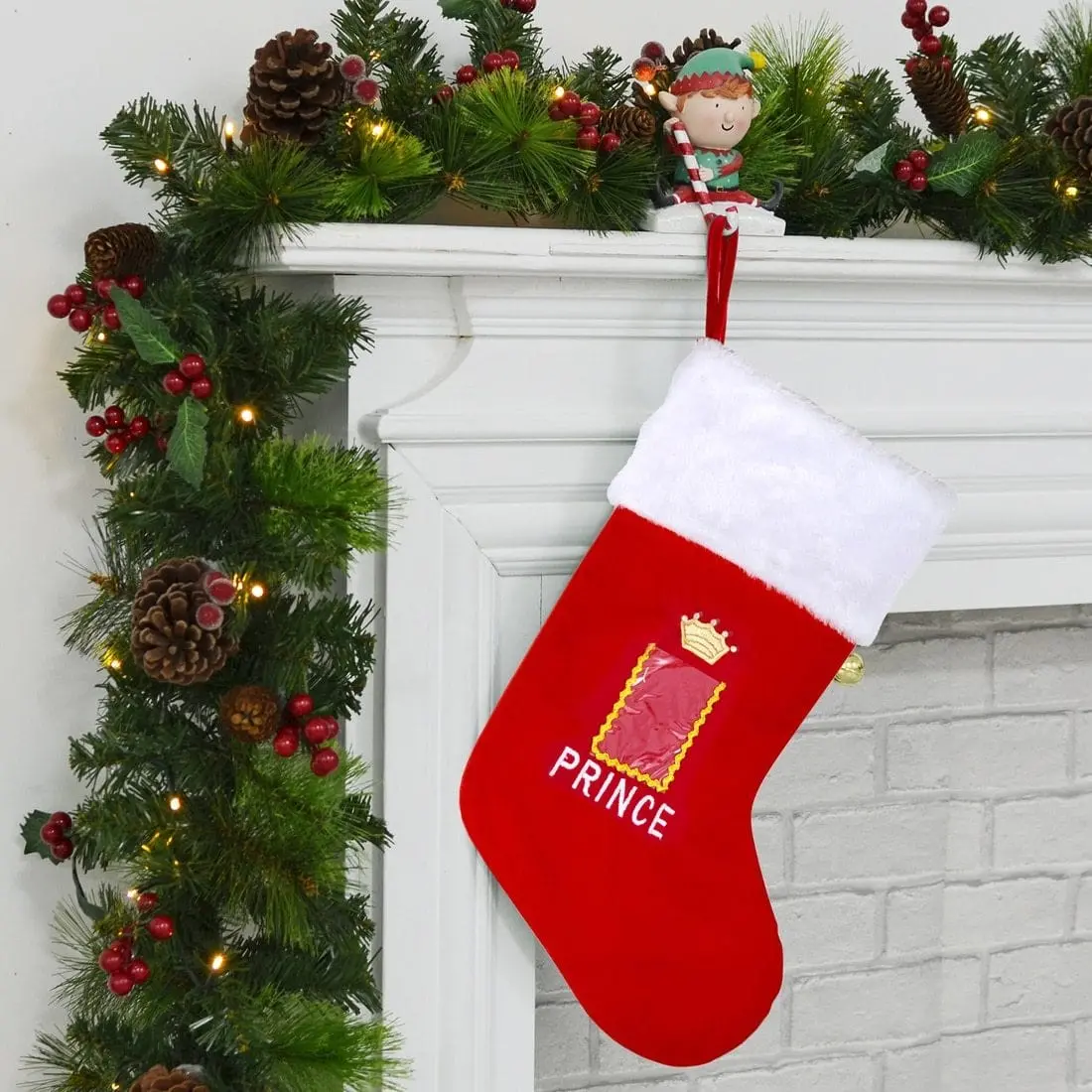 Royal Prince Photo Pocket Red Fabric Christmas Stocking 1
