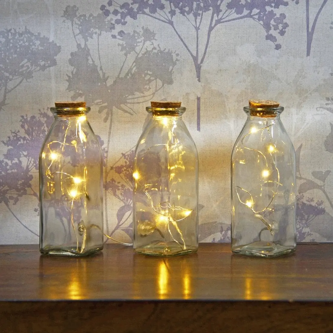3 Bottles Led  Glass Battery Operated Static Warm White 1