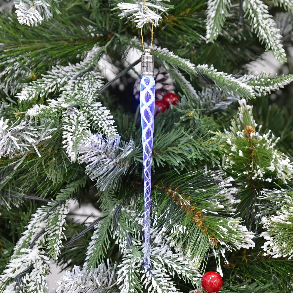 Set Of 4 20Cm Blue Glass Icicle Led Christmas Lights 1