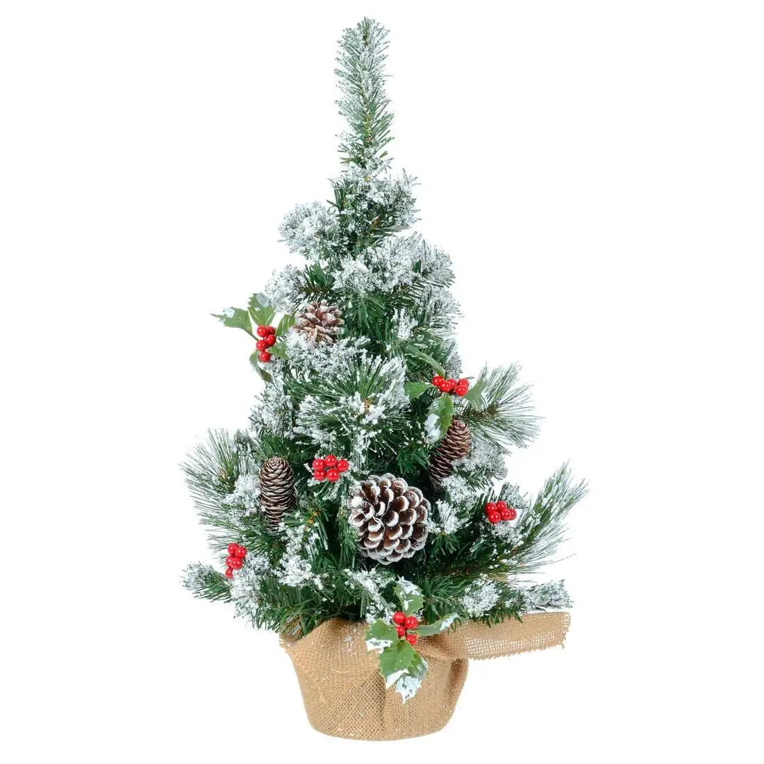 2Ft (60Cm) Mini Decorated Green Pine Christmas Tree Red Berries 1