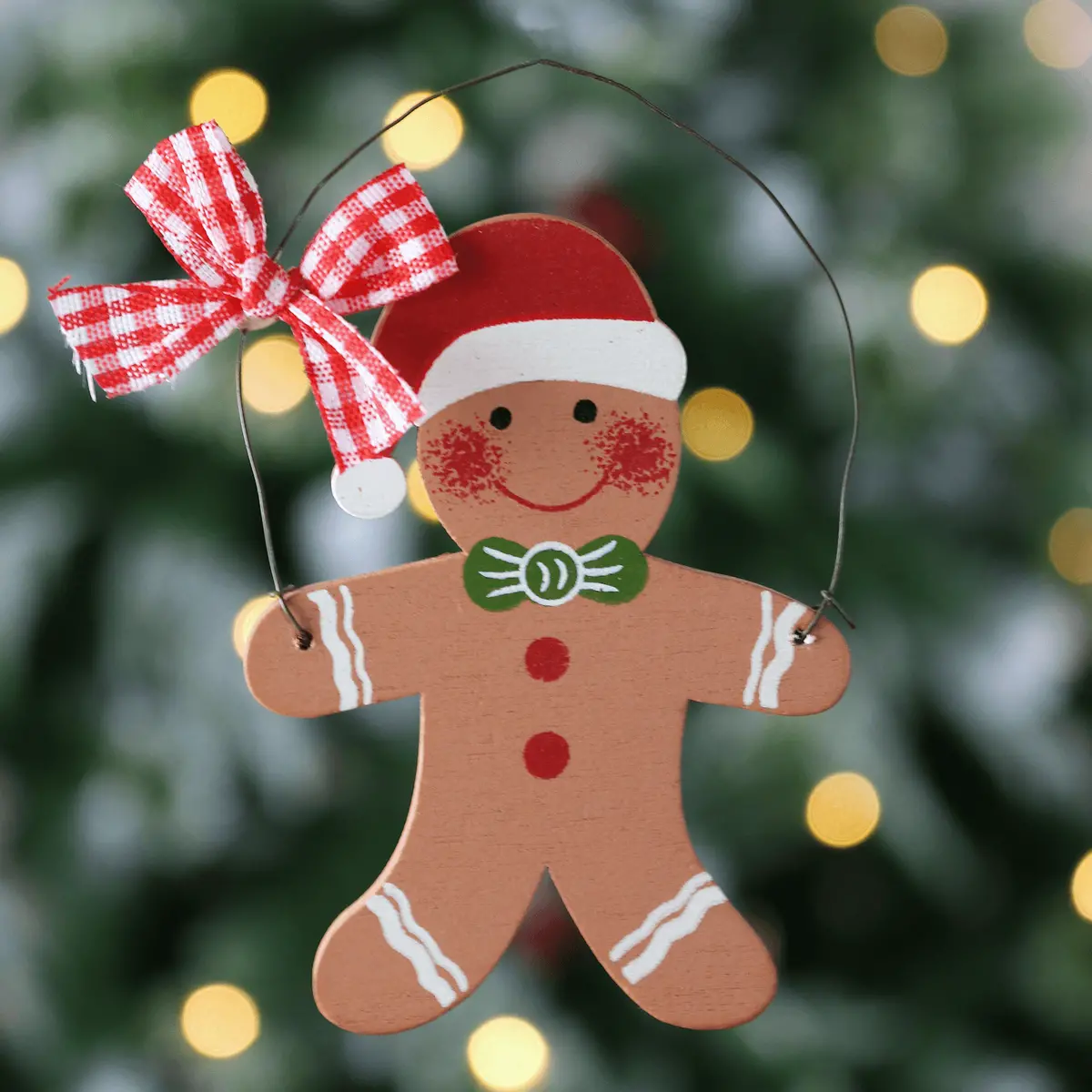 Set Of 6 Gingerbread Man Xmas Tree Decorations Wooden Boxed 1