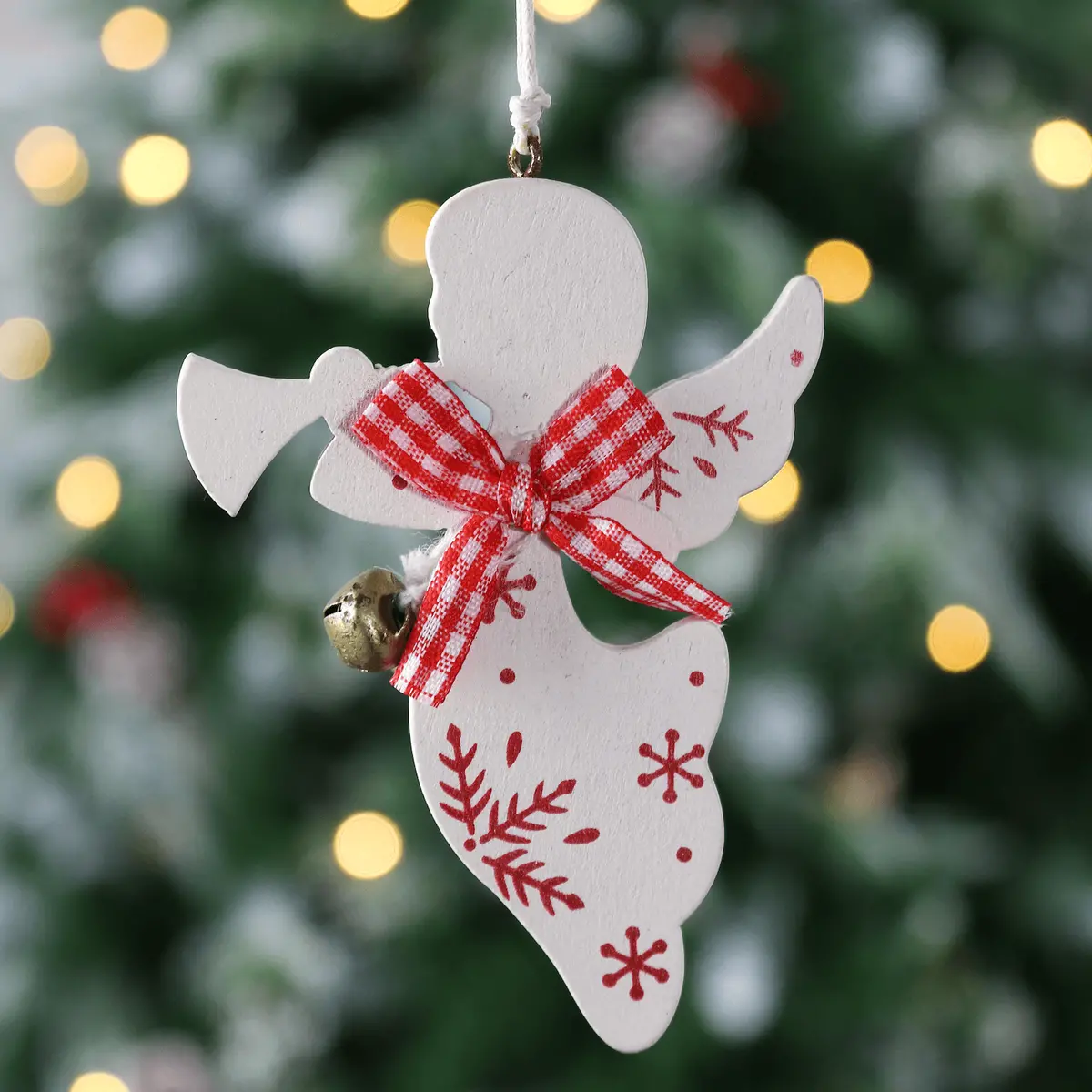 Set Of 6 Angel Christmas Tree Decorations Wooden Boxed 1