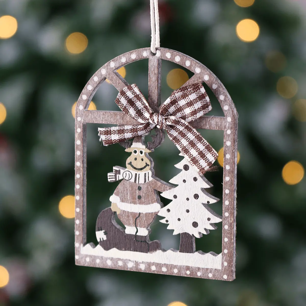 Set Of 6 Reindeer Tree Xmas Tree Decorations Wooden Boxed 1