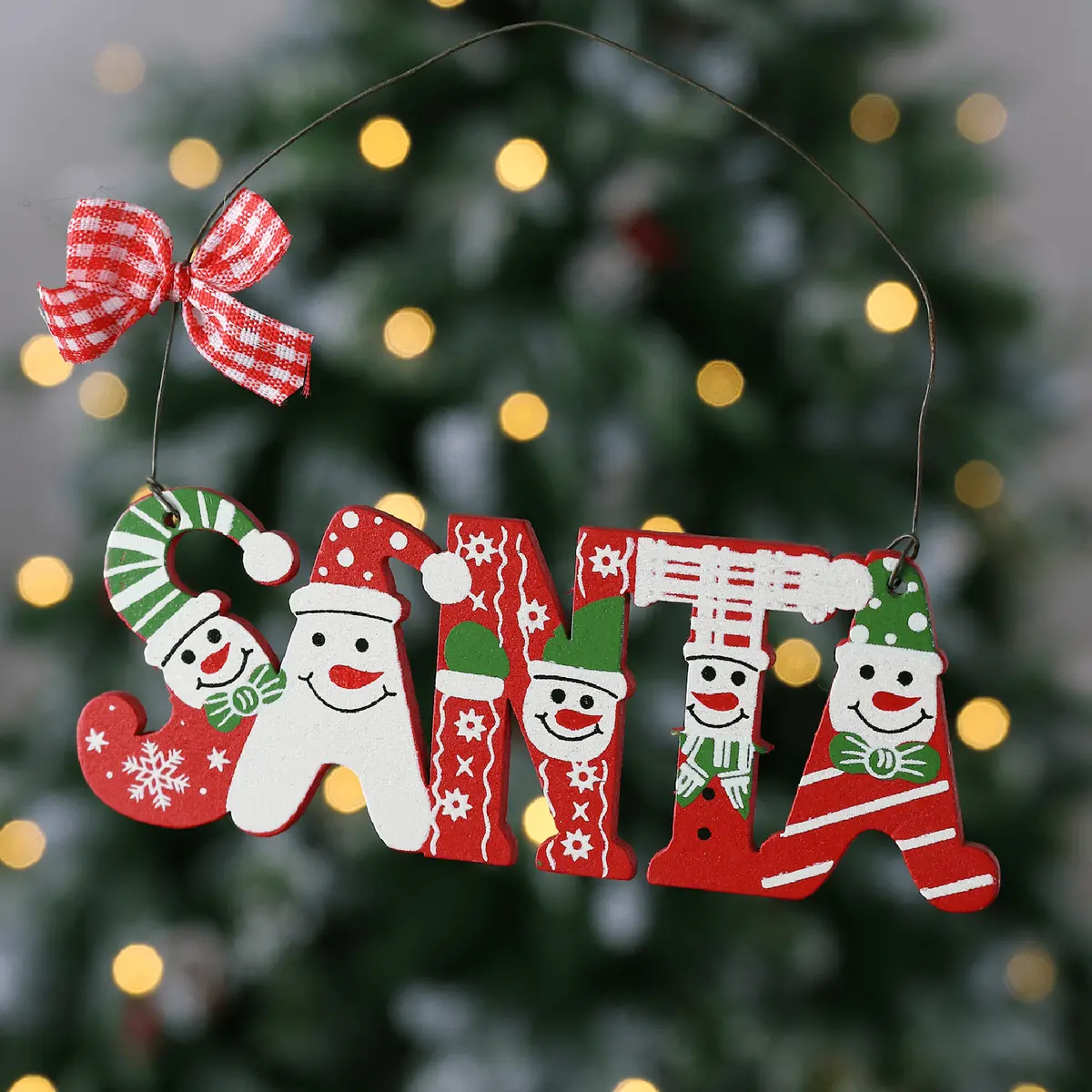 Set Of 3 Santa Christmas Tree Decorations Wooden Boxed 1
