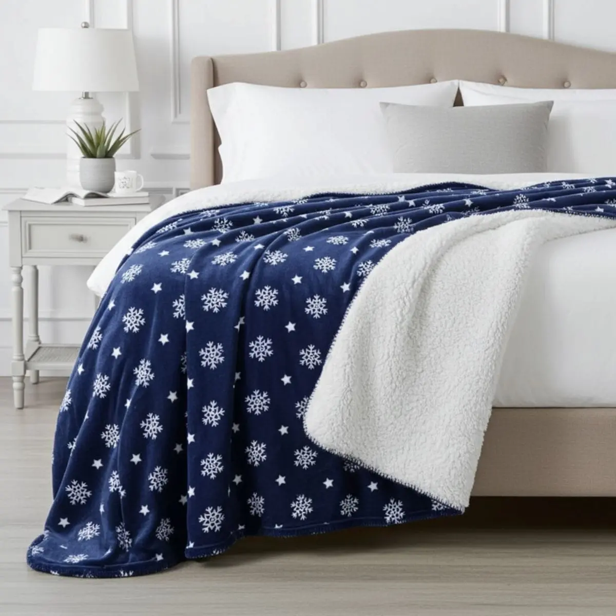 Snowflake Sherpa Lined Fleece Blanket Throw Soft 150 X 200Cm 1
