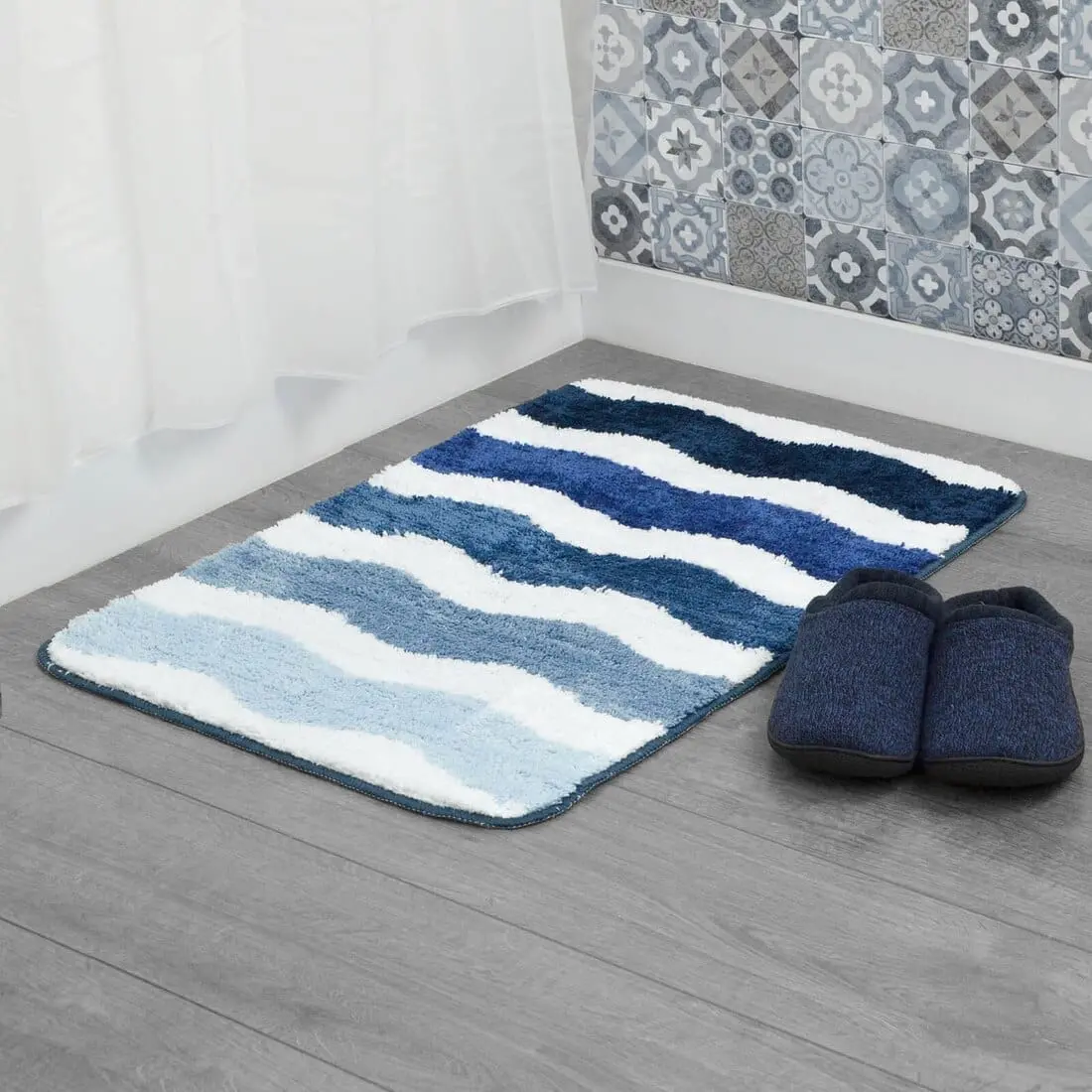 Waves Stripe Bath Mat Tufted Microfibre Shower Bathroom 1