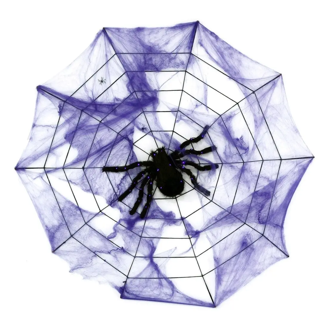 Purple Led Black Spider Halloween Decoration With Web 1