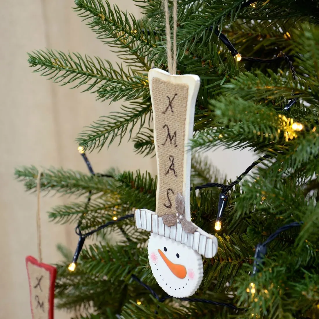 Wooden Snowman And Tall Top Hat Novelty Xmas Tree Decoration 1