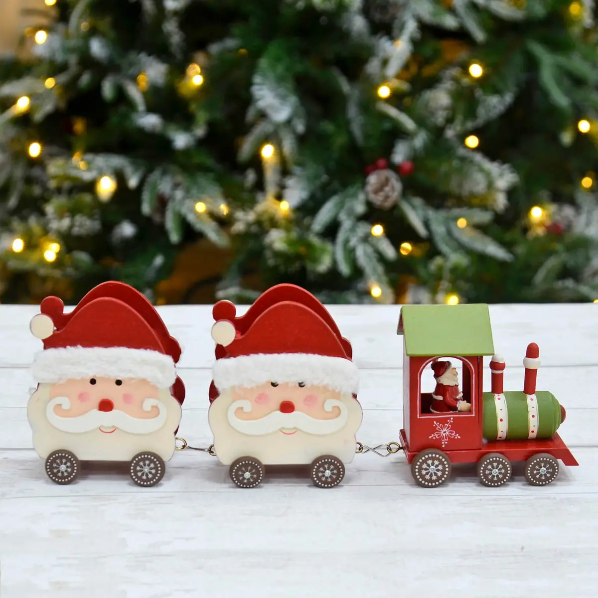 Santa Claus Wooden Train Two Carriage Christmas Decoration 1