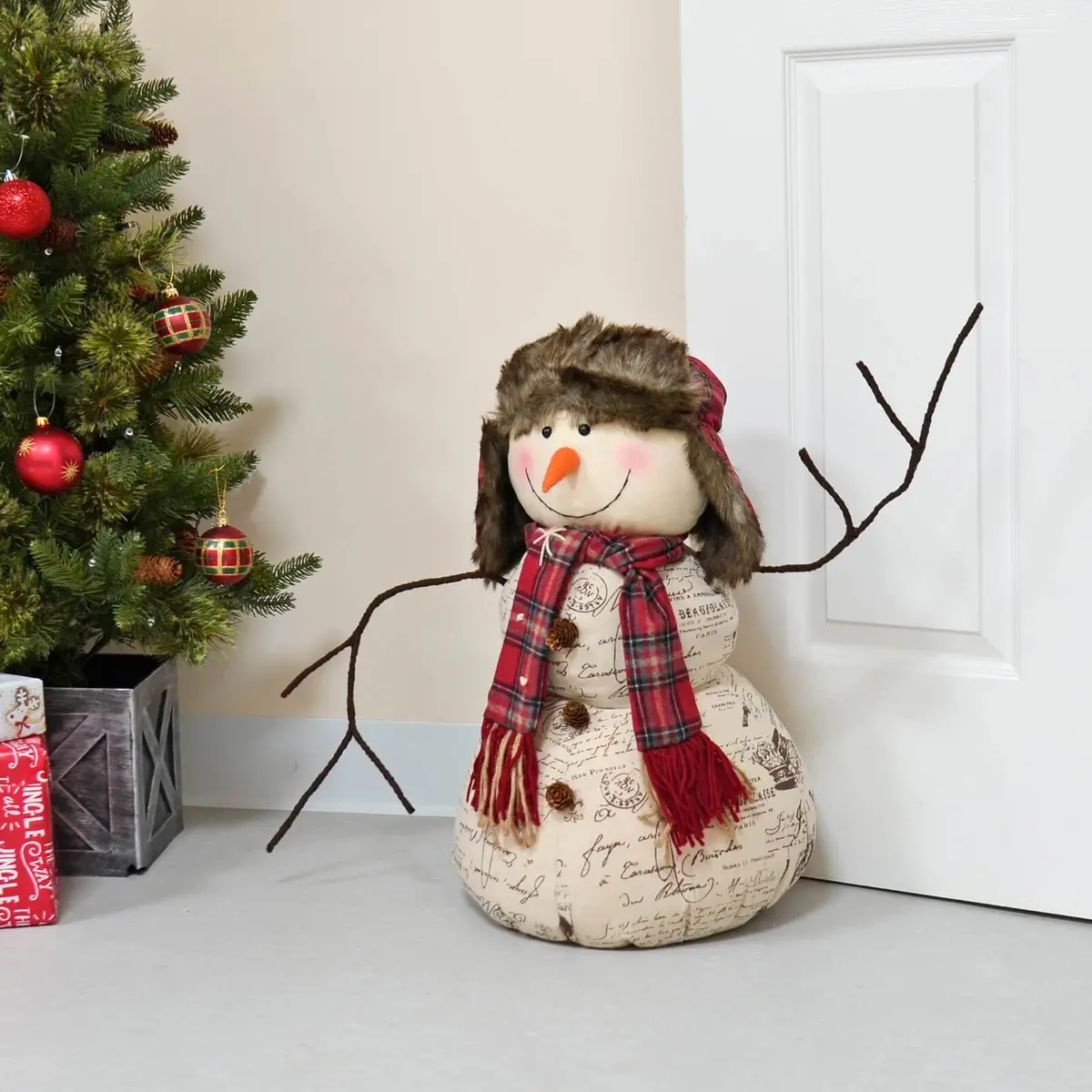 66Cm Large Snowman With Trapper Hat Christmas Decoration 1