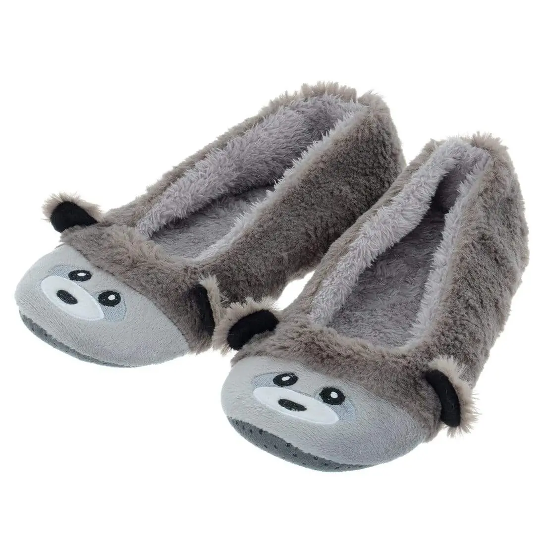 Womens Novelty Faux Fur Racoon Slip On Ballet Slippers 1