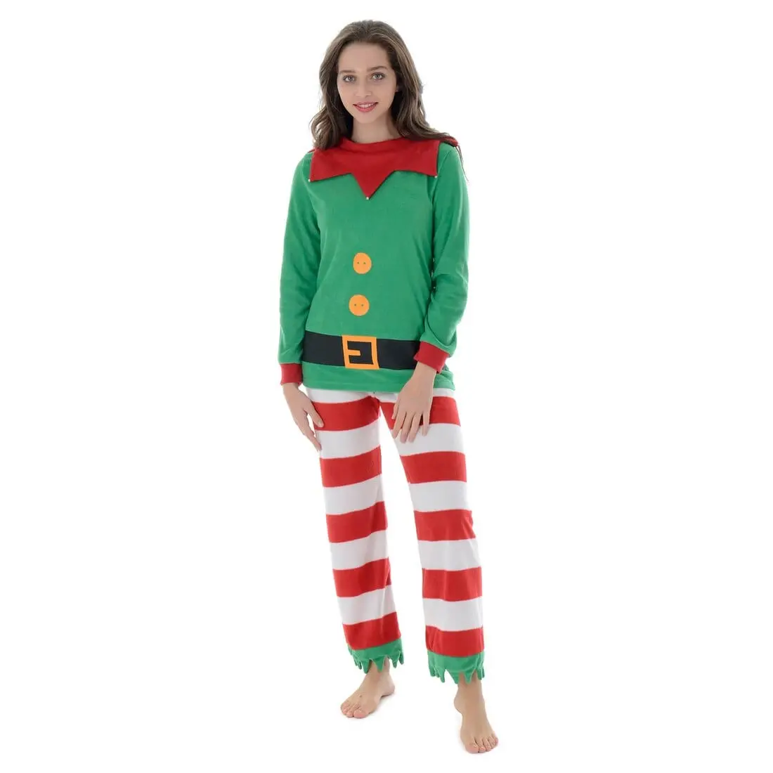 Womens Fleece Christmas Pyjamas Womens Mum Elf Pjs Red & Green 1