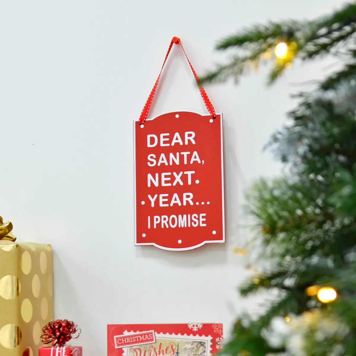Wooden Christmas Sign Decoration Santa Next Year I Promise 1