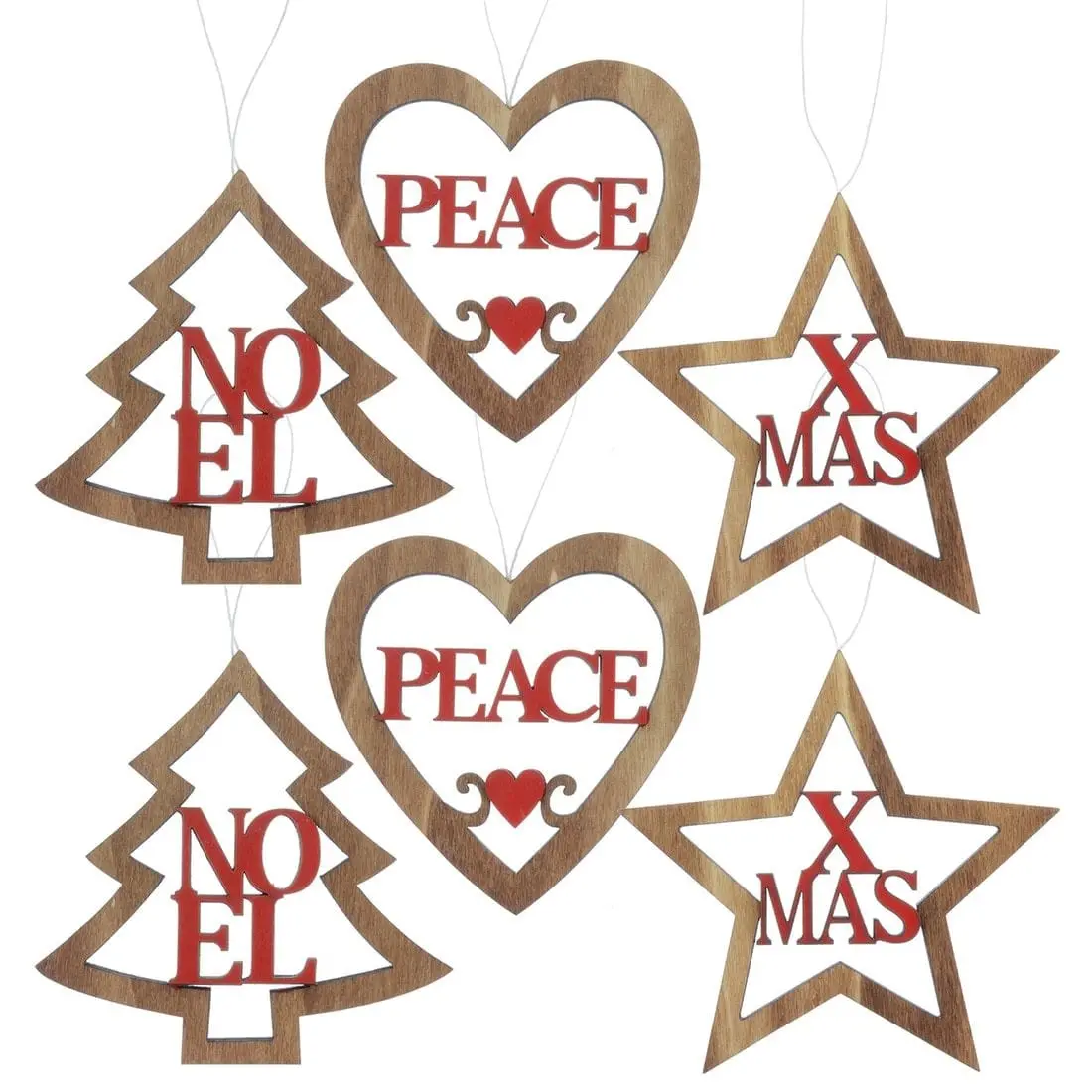 Set Of 6 Wooden Christmas Tree Decorations 1