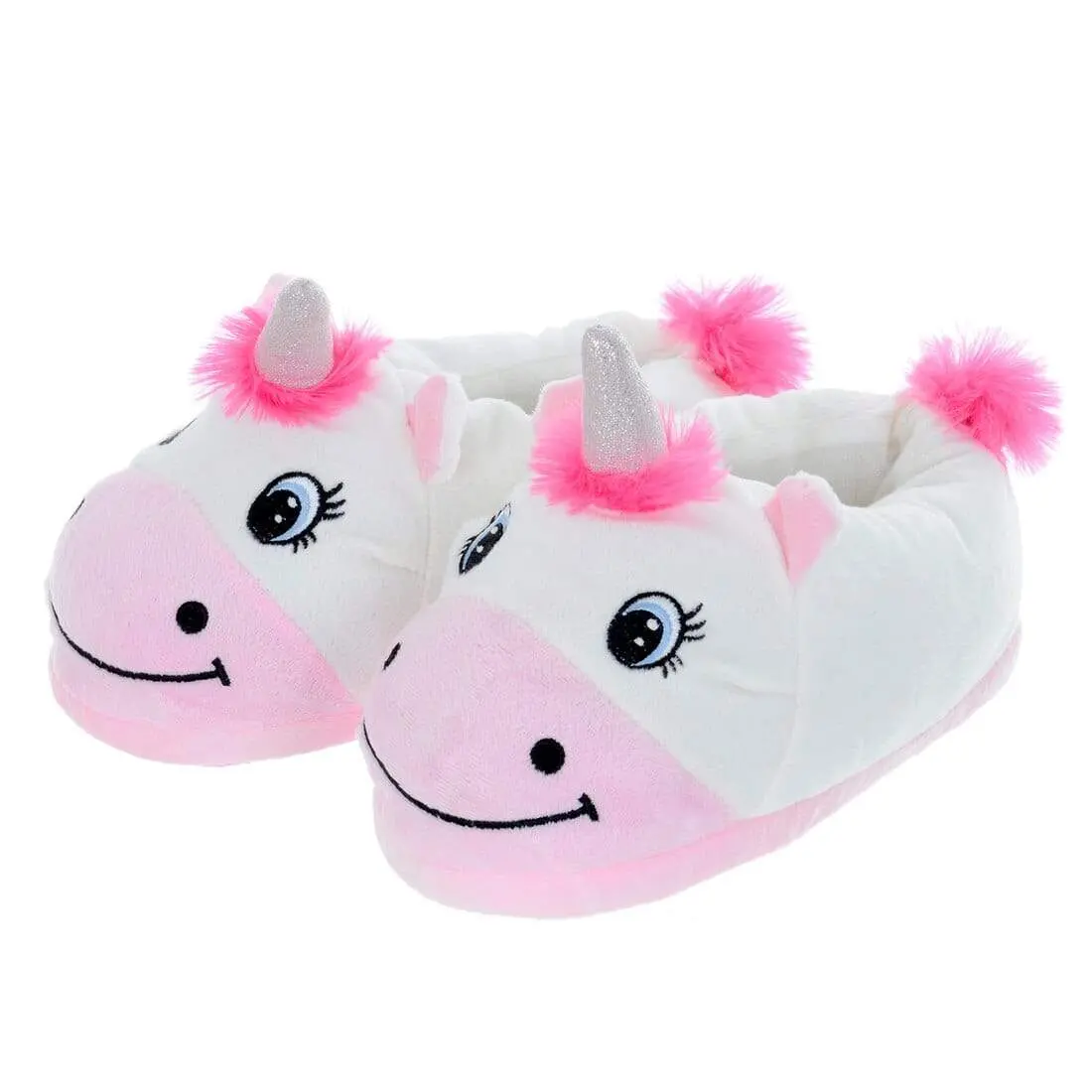 Women's Novelty Unicorn Slippers Pink & White Plush Slip On 1
