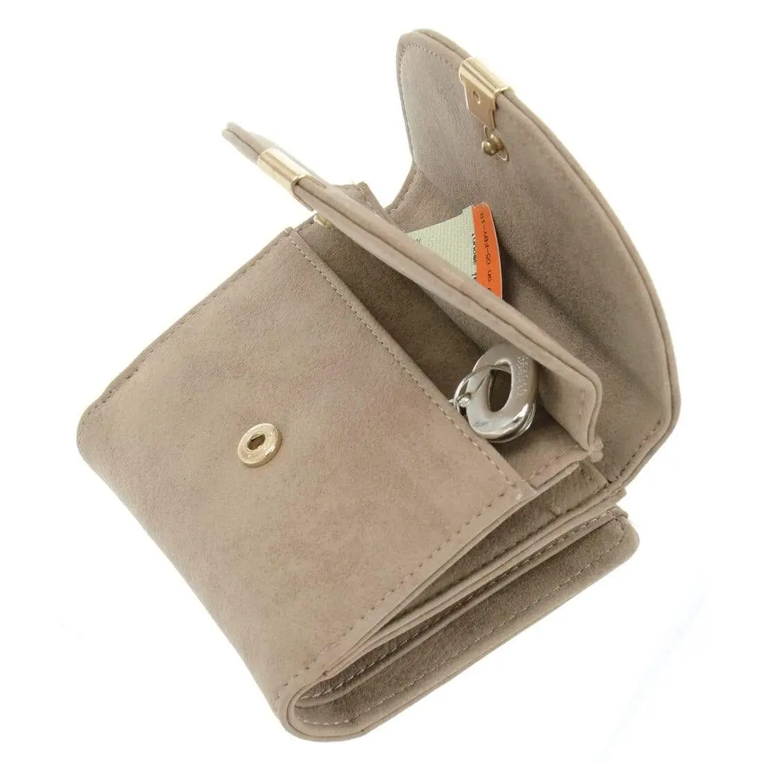 Womens Ava Small Suedette Purse Fold Over - Natural Blue Pink 2