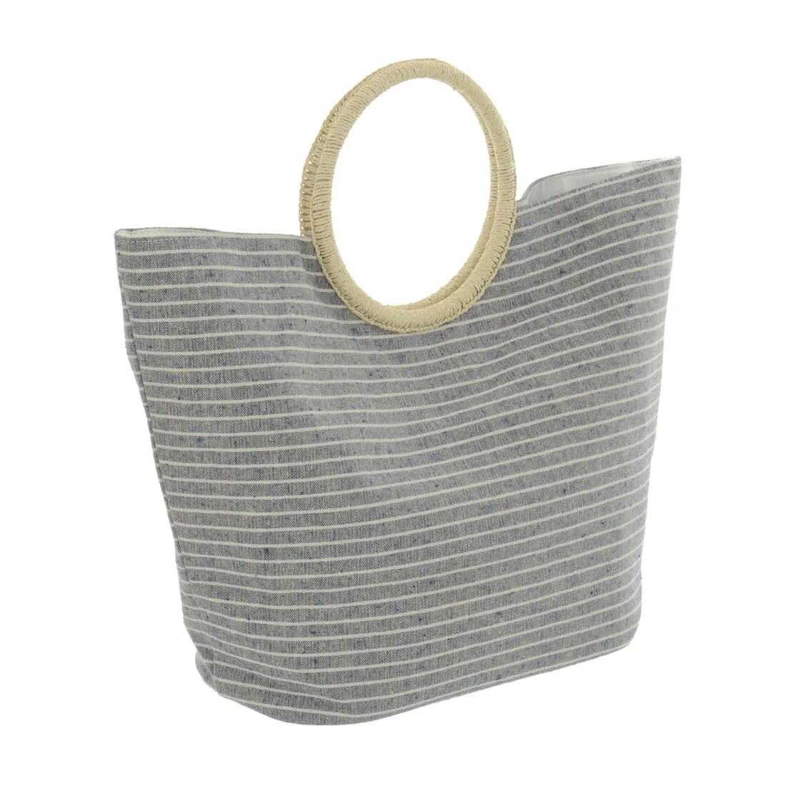 Womens Canvas Stripe Beach Shopping Holiday Bag Round Handle 1