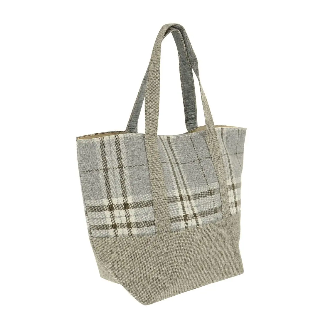 Womens Grey Tartan Canvas Beach Shopping Tote Shoulder Bag 1