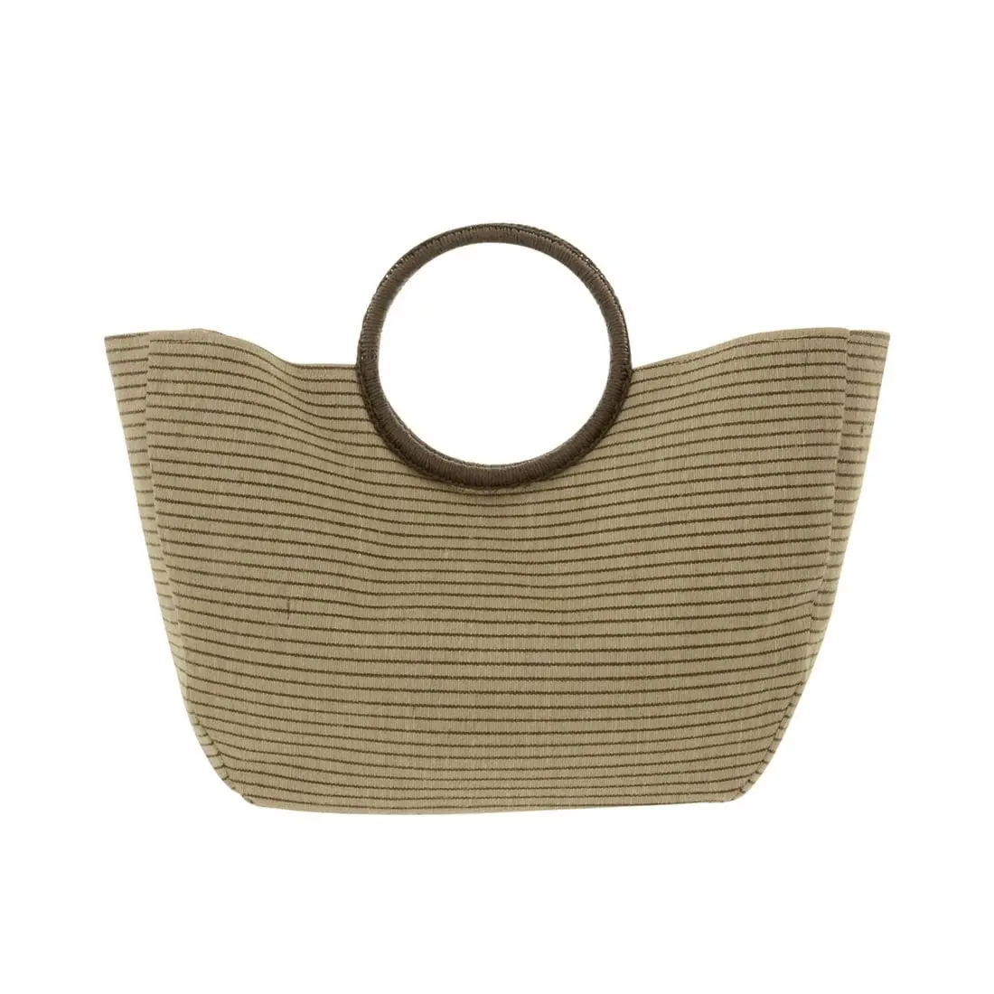 Womens Brown Stripe Beach Holiday Tote Bag Round Handle 1