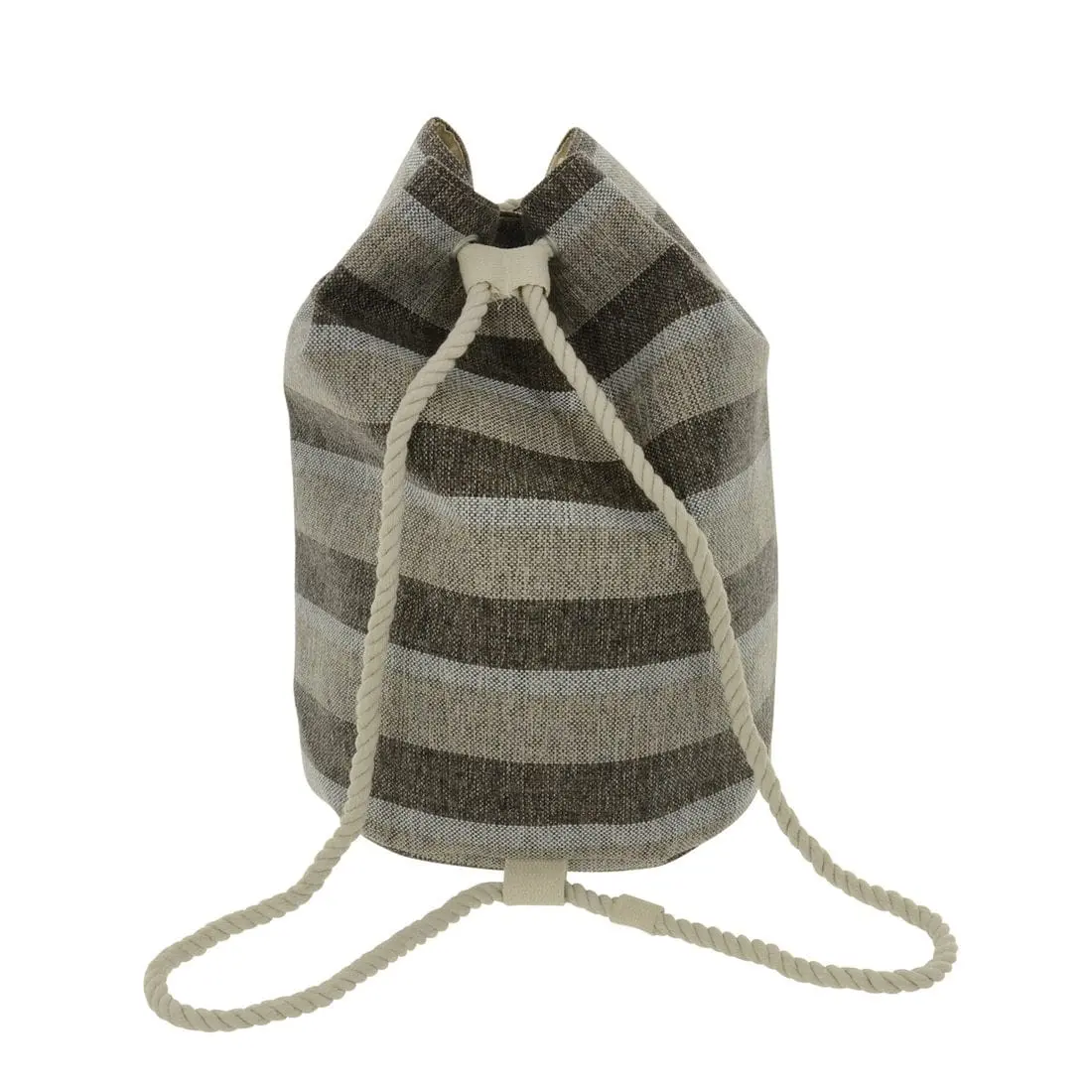 Womens Grey Stripe Canvas Duffle Beach Bag Rope Strap 1
