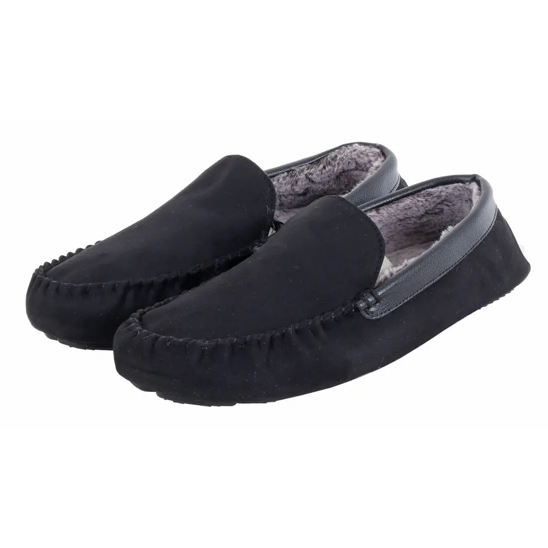 Mens Moccasin Slippers Luxury Microsuede Fur Lining Non-Slip 1