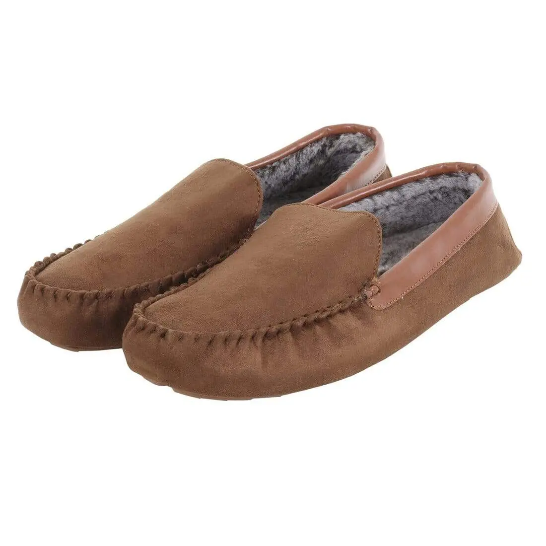 Men's Suede Moccasin Slippers with Faux Fur Lining and Non-Slip Sole - Image 3