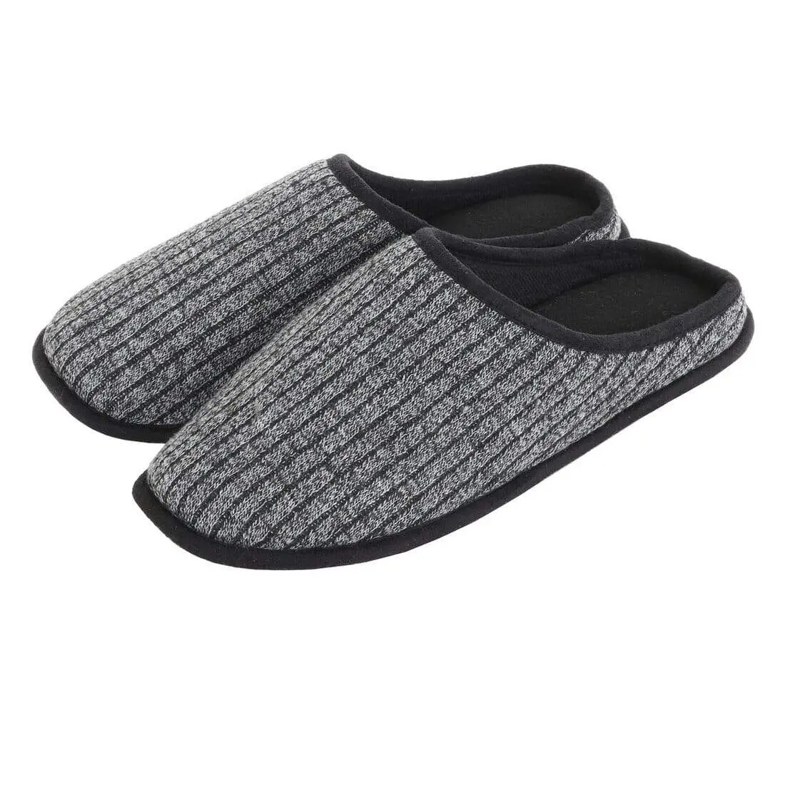 Mens Mule Slippers Ribbed Knit Upper Fleece Lining Non-Slip 2